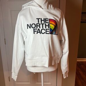 Women’s The North Face Cropped White Hoodie Sz M Pride Rainbow Outdoors Camping